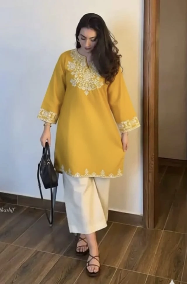 Embroidery Cotton Kurta Set with Palazzo Pants